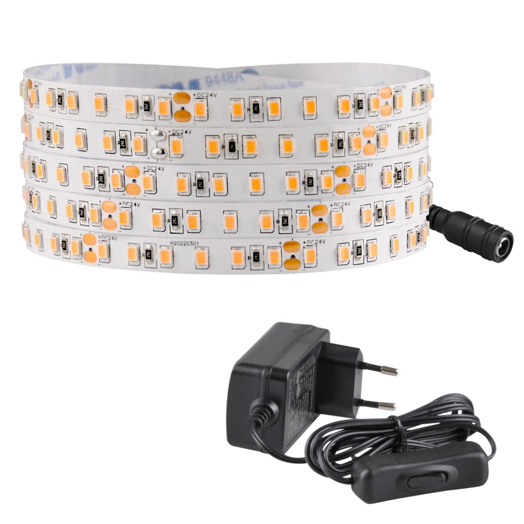 Kit striscia LED 5m 24V 2700K IP20 con alimentatore e switch Polux