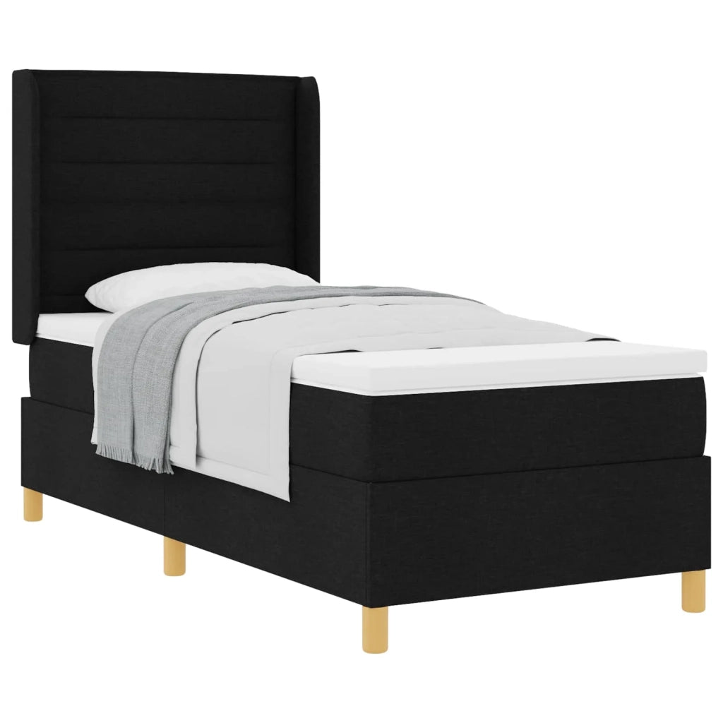 Letto a molle con materasso Nero 90 x 200 cm Tessuto