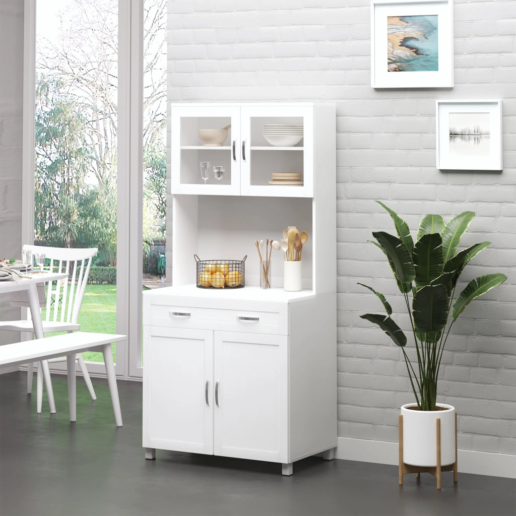 Mobile Cucina Bianco con Ante in Vetro ¨C Xylo ¨C 2 Armadietti, Mensole Regolabili, 80x48x170 cm