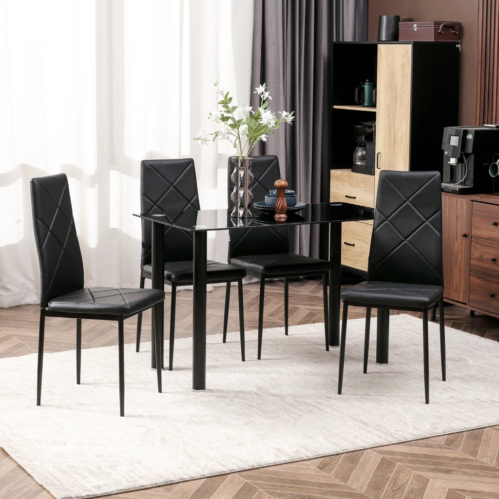 Tavolo da Pranzo con 4 Sedie Imbottite ¨C zephmum ¨C Piano Vetro Nero