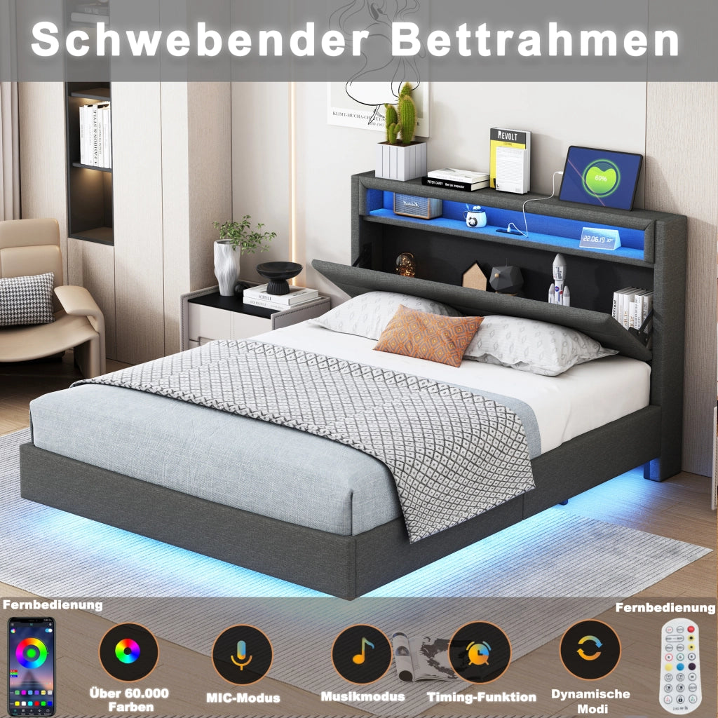 letto imbottito lino grigio 140 x 200 cm
