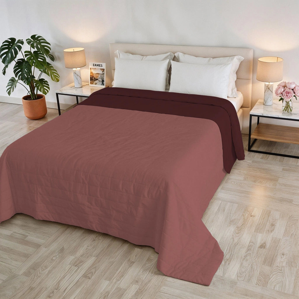 Trapuntino Estivo Double Face Effetto Water Washed Singolo 170x250 cm in Poliestere Corallo e Bordeaux