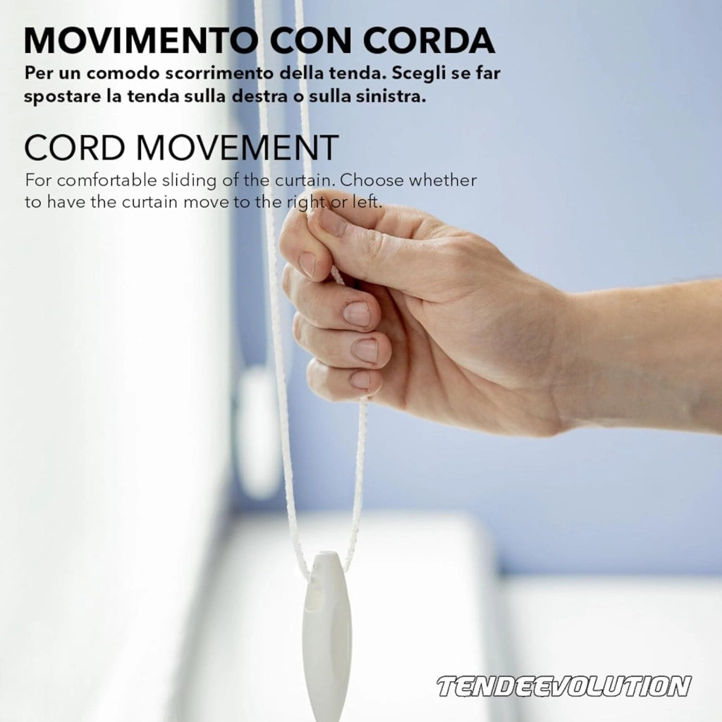 Binario Scorritenda Lineare da Soffitto in Alluminio Bianco con Movimento a Corda Apertura Centrale - Riloga Bastone per Tenda 180cm