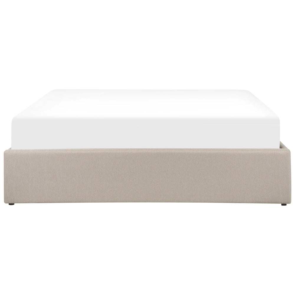 Letto matrimoniale con contenitore Imbottito marrone chiaro Effetto Lino con Box Portaoggetti 160 x 200 cm Design moderno