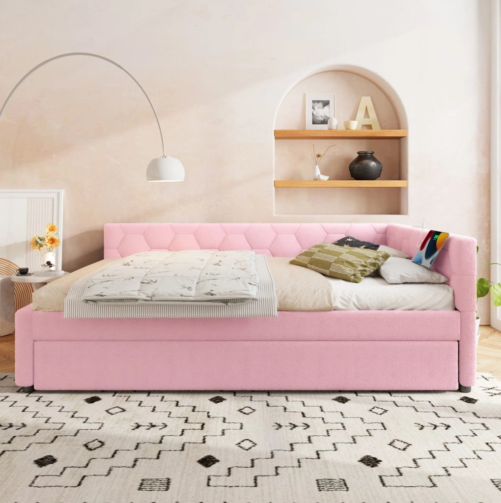 Letto daybed 140x200 cm con letto estraibile, presa USB e luce integrata