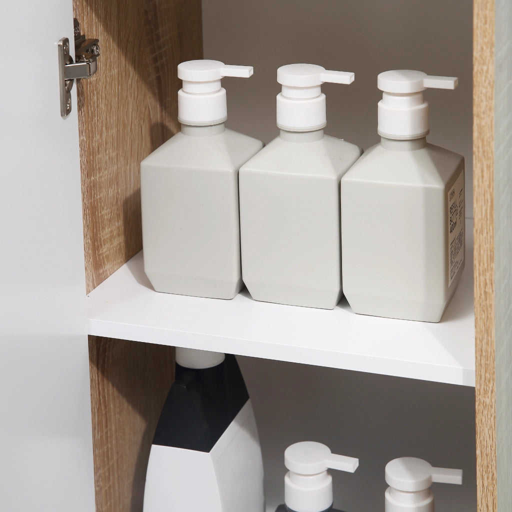 Armadietto Bagno con Cassetto e Anta ¨C Zephmum ¨C 32.6x30x90 cm Bianco e Naturale