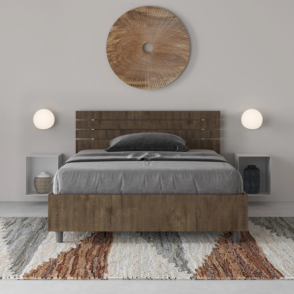 BS COM Letto una piazza e mezza con rete 120x190 testata dritta con doghe noce