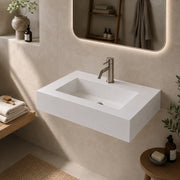 Top lavabo sospeso serie dustin in mineral marmo bianco antracite finitura liscia *** misure 90x46x15 cm, tinta bianc...