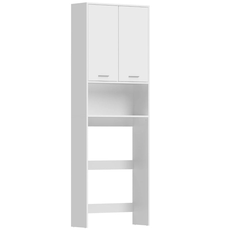 Mobile per lavatrice, mobile alto da bagno con 2 ante e vano a giorno, 66 x 24 x 191 cm, bianco