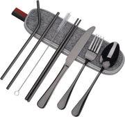 Set di attrezzi portatile per tavolo - Herbruikbaar - Acciaio inossidabile - Incluso coltello, forchetta, cucchiaio, stuzzichini, spazzola per pulizia, set di spilli - Con contenitore portatile - 8 pezzi - Ideale per viaggiare
