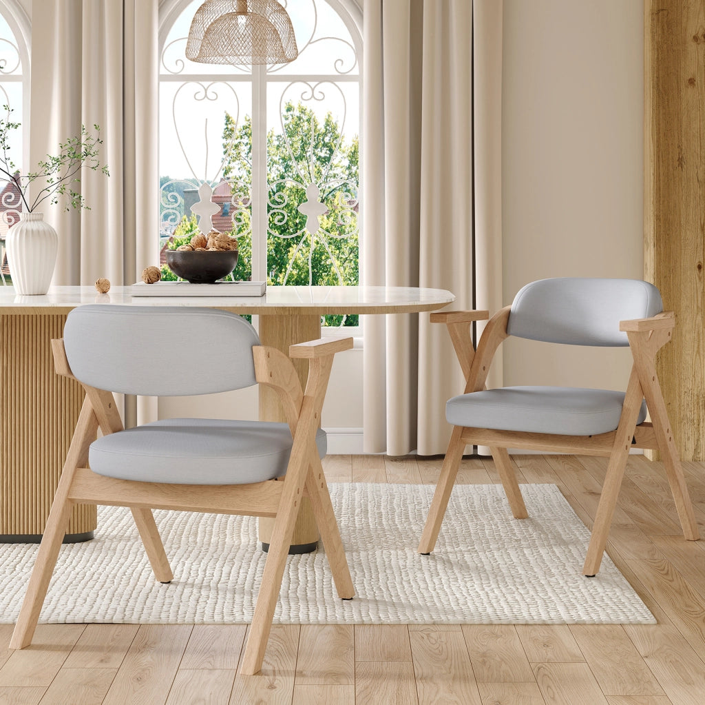 Set di 4 sedie da pranzo pieghevoli - con braccioli e seduta in lino - grigio