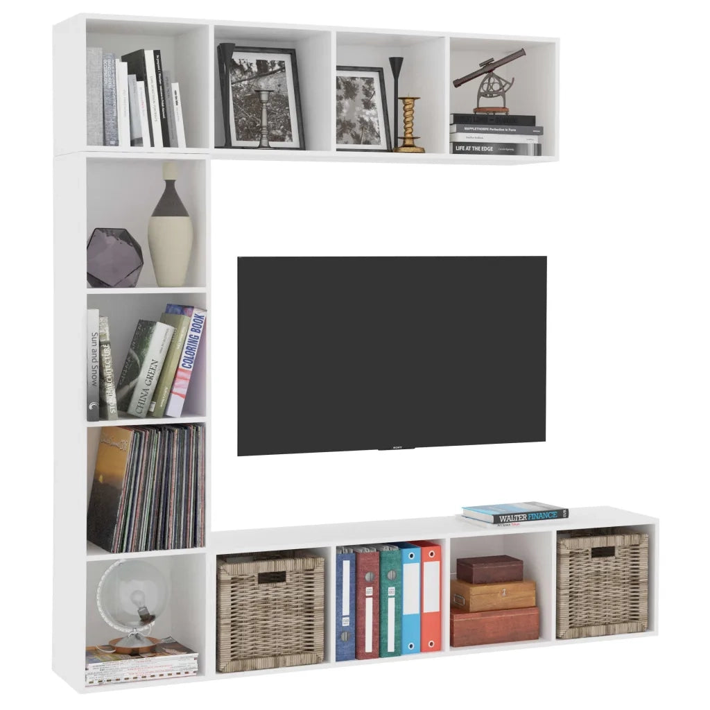Set Mobili Libreria/Porta TV 3 pz | Armadietto TV | Mobile Porta TV Bianco 180x30x180 cm