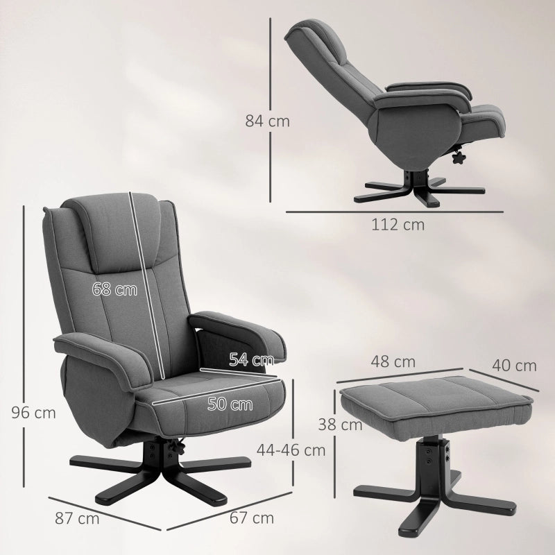 Poltrona relax con poggiapiedi girevole 360° e schienale reclinabile oscillante in poliestere grigio scuro