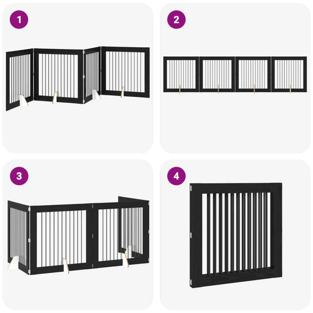 Cancello per cani pieghevole con supporti 4 pz Rovere Nero 892031