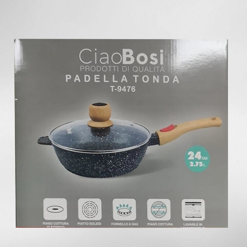 Trade Shop - Padella Tonda T-9476 Cucina 24cm 2.75lt Con Manico Coperchio Per Piano Cottura -