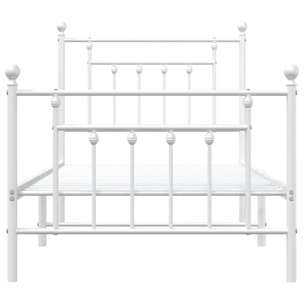 Letto singolo | Letto per adulti | Giroletto con Testiera e Pediera Metallo Bianco 90x190 cm