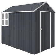 Casetta da Giardino Porta Attrezzi in Acciaio Zincato e PP con Finestra, 259x172x222 cm, Grigia e Bianca