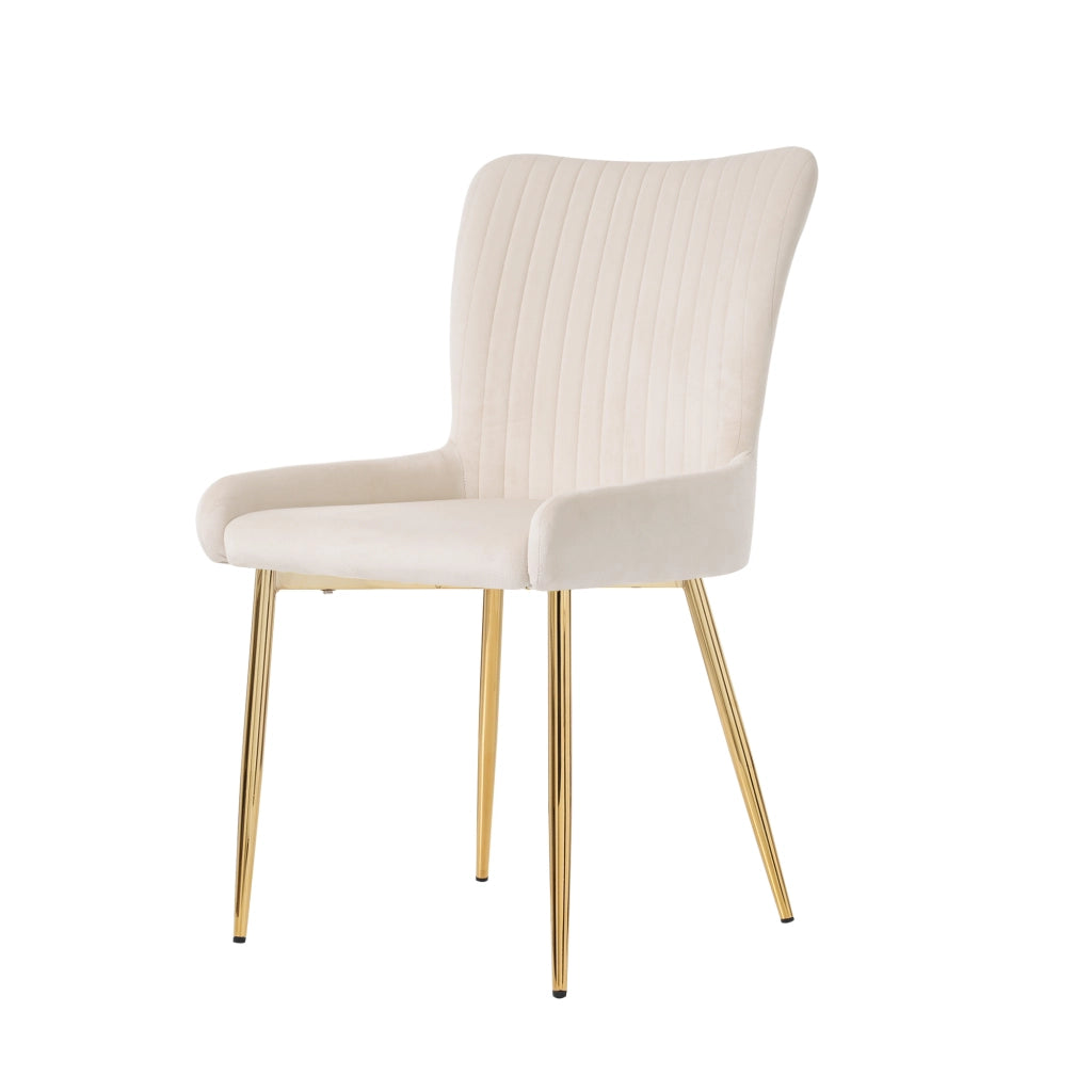 Sedia da pranzo in velluto beige e oro, set da 2, con struttura in metallo e montaggio facile