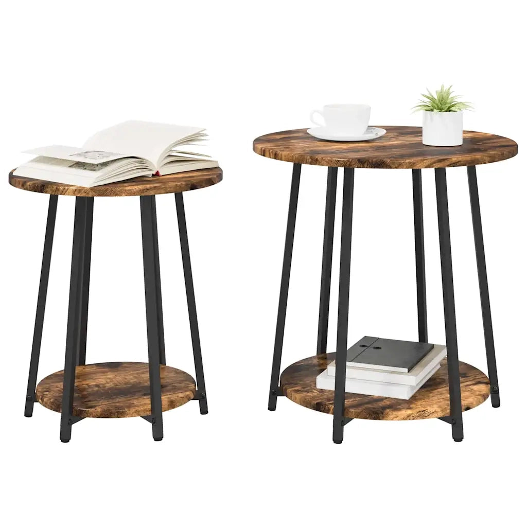 Set tavolini con lo scaffale 2 pcs Rovere Affumicato e Nero 869704