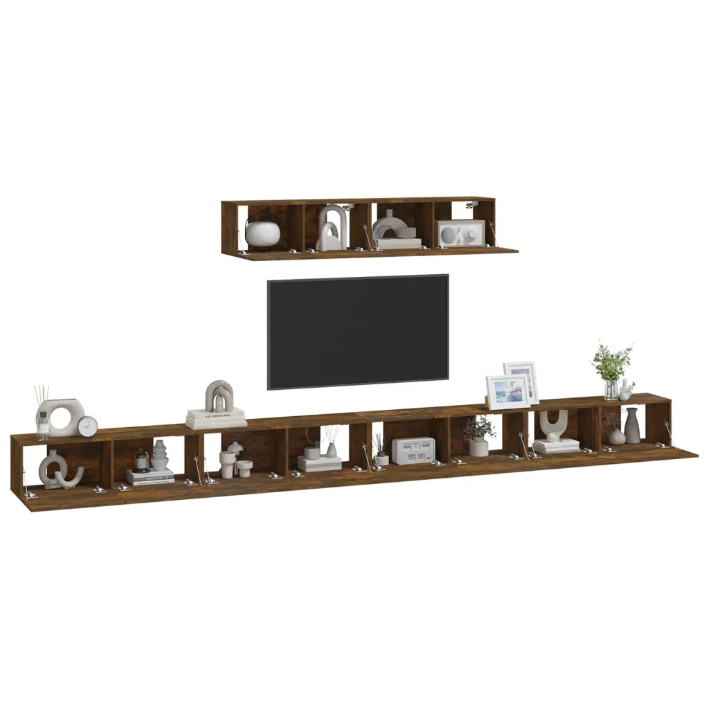 Set di Mobili Porta TV 6 pz Rovere Fumo in Legno Multistrato
