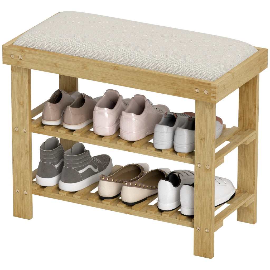 Scarpiera in Bamb¨´ 3 Livelli ¨C Minimal ¨C Crema e Legno Naturale 60x29x49