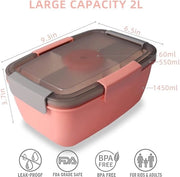 Bento box per adulti, 2000 ml, grande box a scatole, cassetta per panini con contenitori per adulti, box a 2 vaschette portatile, sostenibile, impermeabile, BPA-free, cassetta per panini per lavoro/picnic