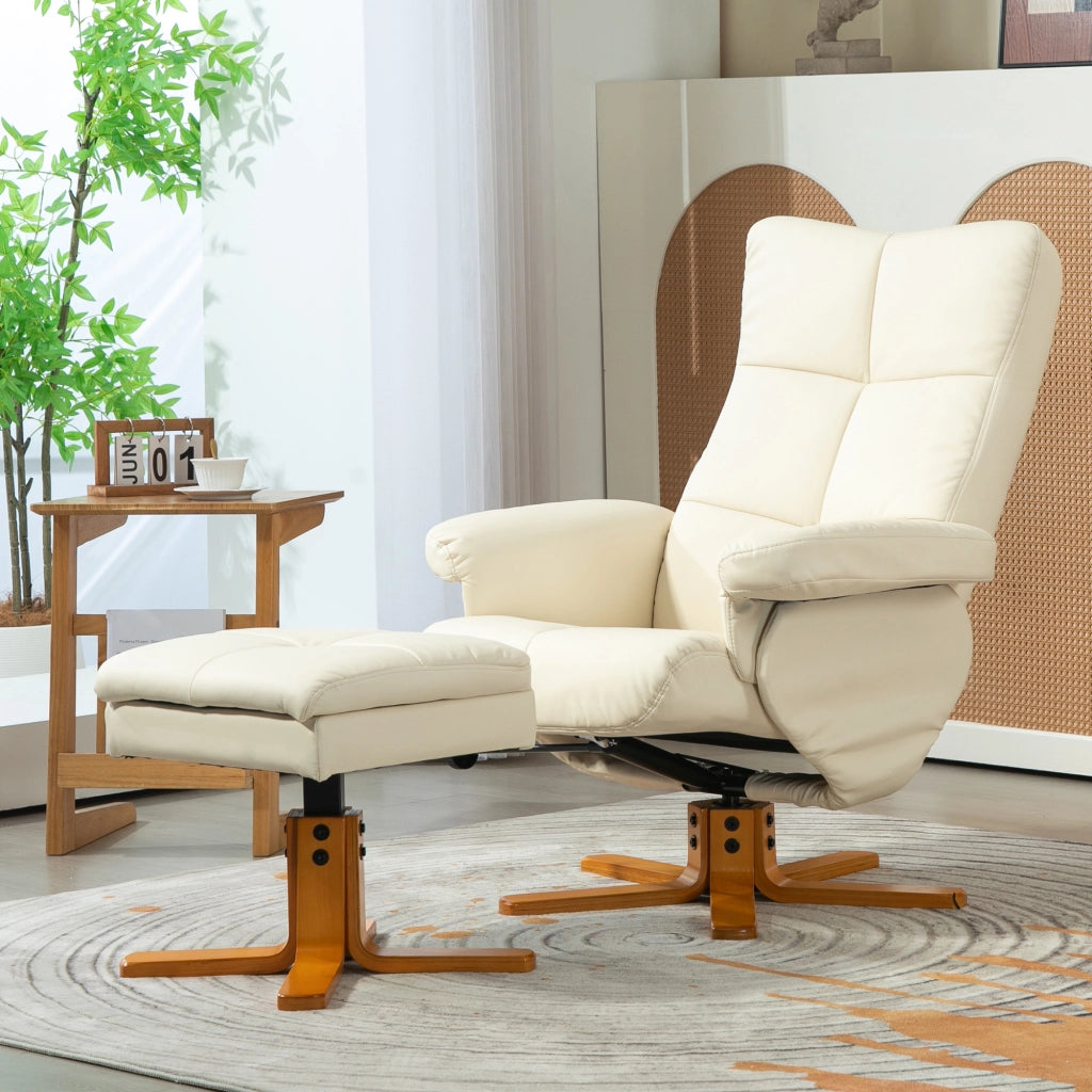 Poltrona relax girevole 360¡ã con poggiapiedi reclinabile ¨C Xylo ¨C tessuto crema 80x86x99