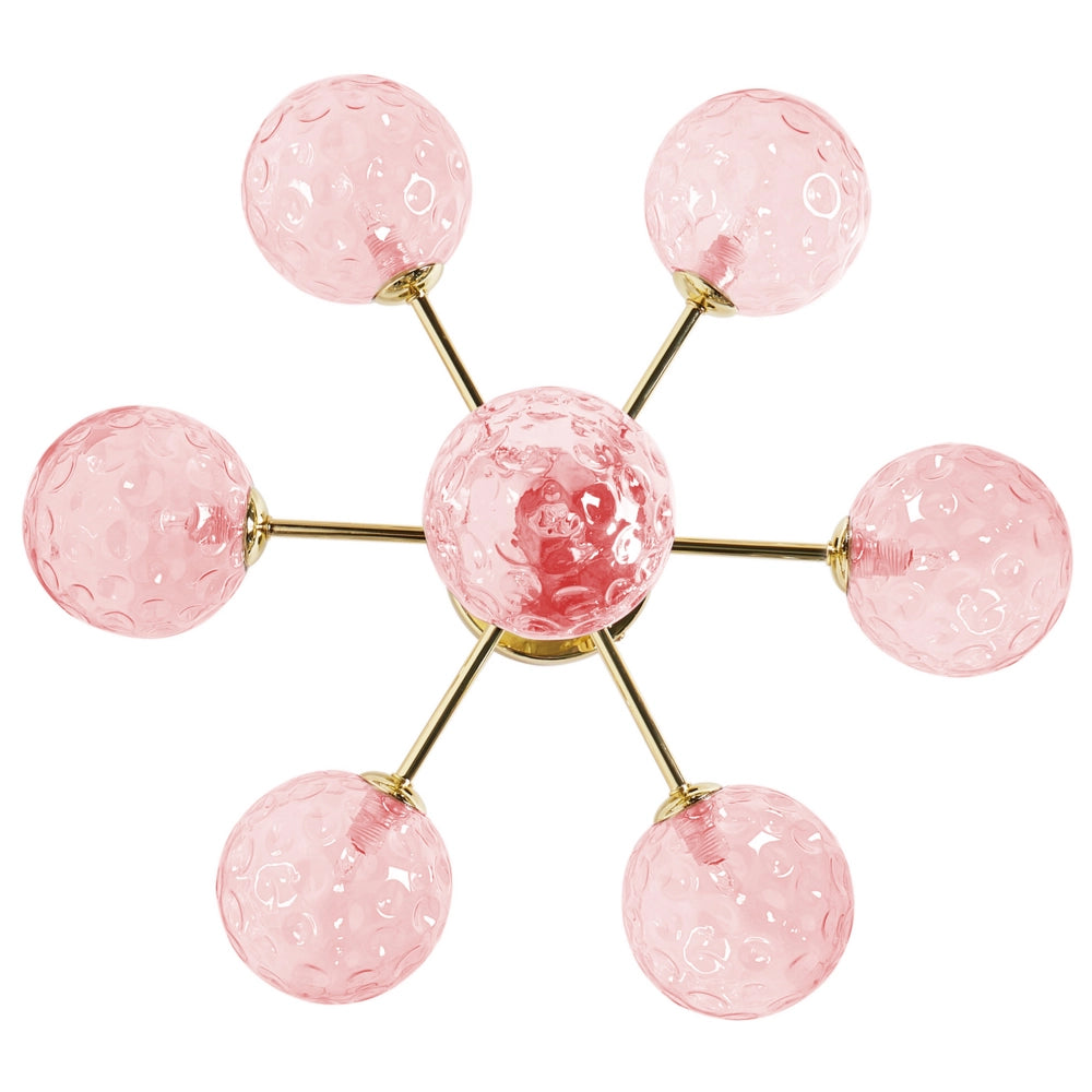 Lampadario in vetro 7 luci rotonde rosa metallizzato stile moderno