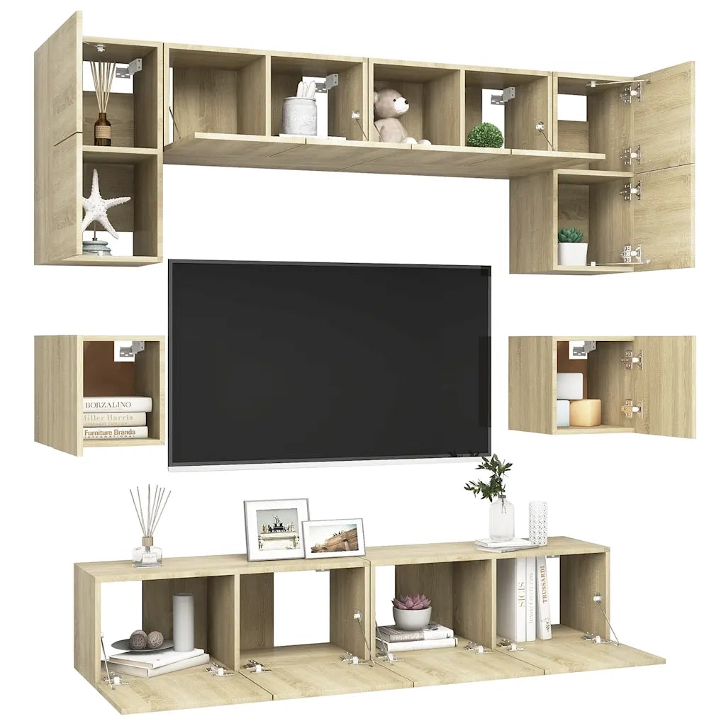 Set di Mobili TV 8 pz | Armadietto TV | Mobile Porta TV Rovere Sonoma in Legno Multistrato