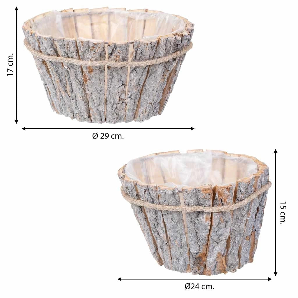 Set di 2 cestini in legno marrone