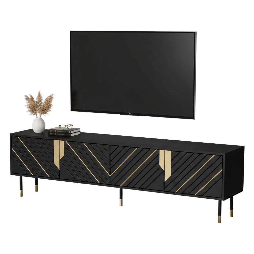 Seborga, Mobile Porta tv 4 Ripiani, 204x40x55h cm Nero