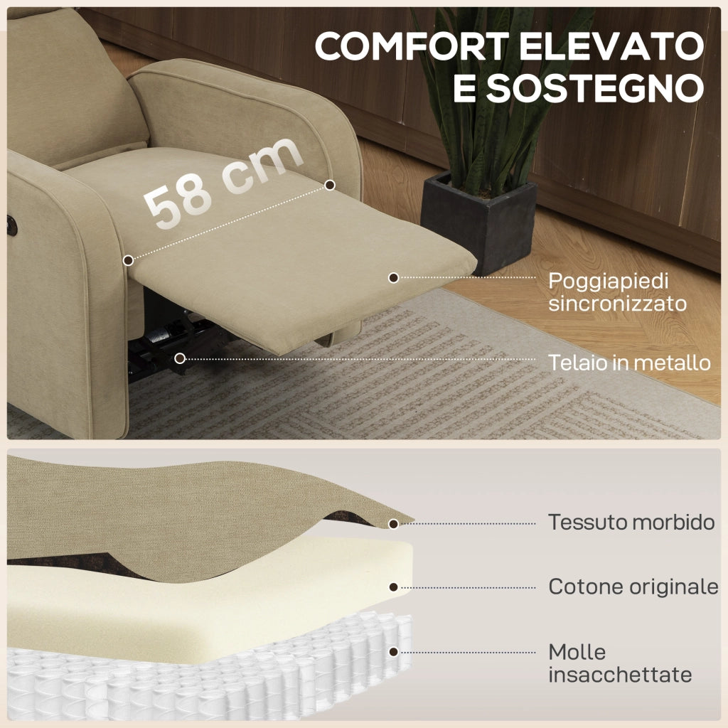 Poltrona Reclinabile Elettrica Massaggiante in Tessuto con Poggiapiedi ¨C Zephmum ¨C Beige 80x93x103 cm