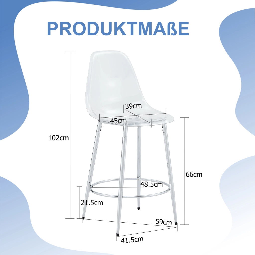 SGABELLO ALTO Set da 2 pezzi, 66 cm, trasparente, metallo e plastica