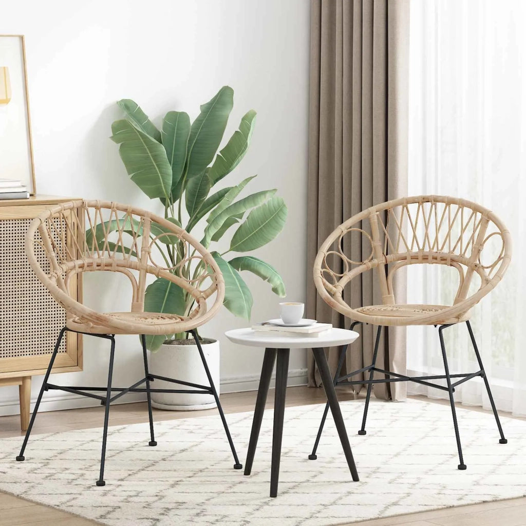 Sedia da pranzo 2 pz | Sedie da cucina Rattan e Ferro Naturale 54 x 65 x 82 cm