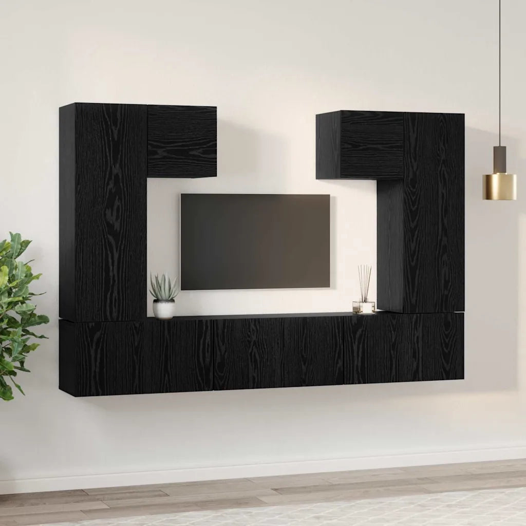 Set mobile TV 7 pz | Armadietto TV | Mobile Porta TV Rovere Nero Legno multistrato