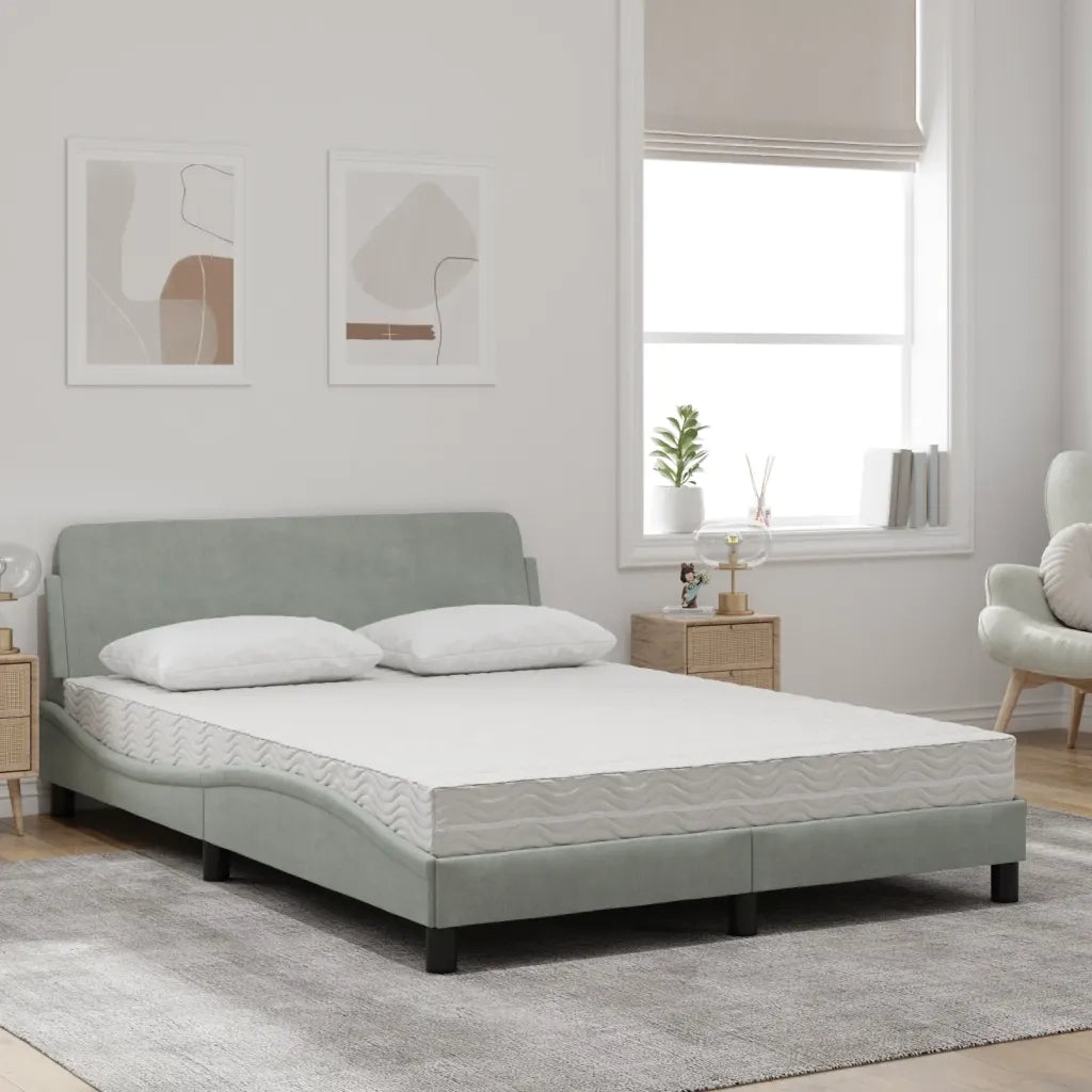 Letto con Materasso Dover Grigio Chiaro 140x190 cm in Velluto