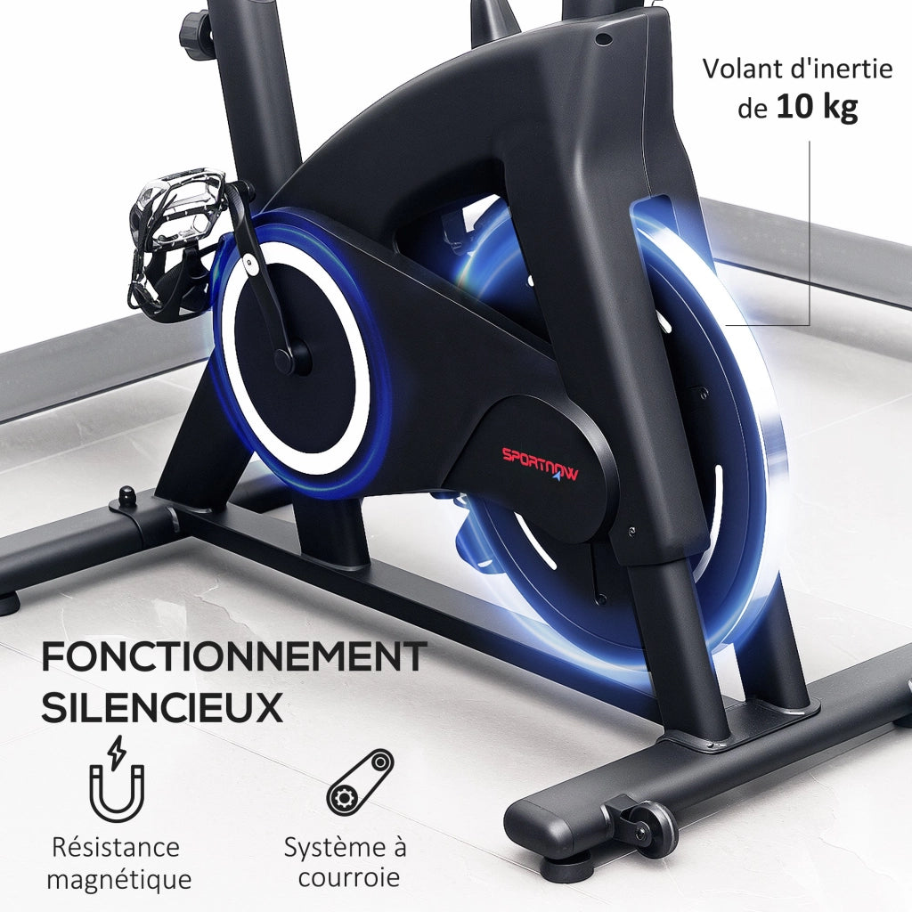 Bicicletta da fitness ¨C Minimal ¨C nero, sella e manubrio regolabili, schermo LCD, supporto tablet