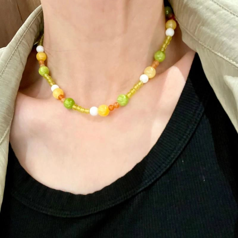 Collana fatta a mano con perline di cristallo di topazio e collana con pietre naturali colorate, regalo di Natale o compleanno.