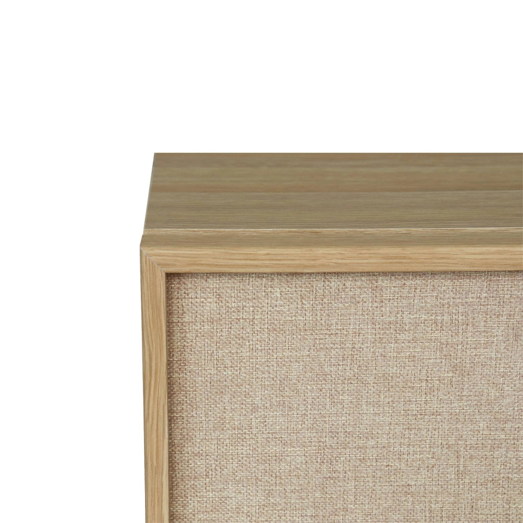 Comodino decorativo in legno e tessuto 2 cassetti