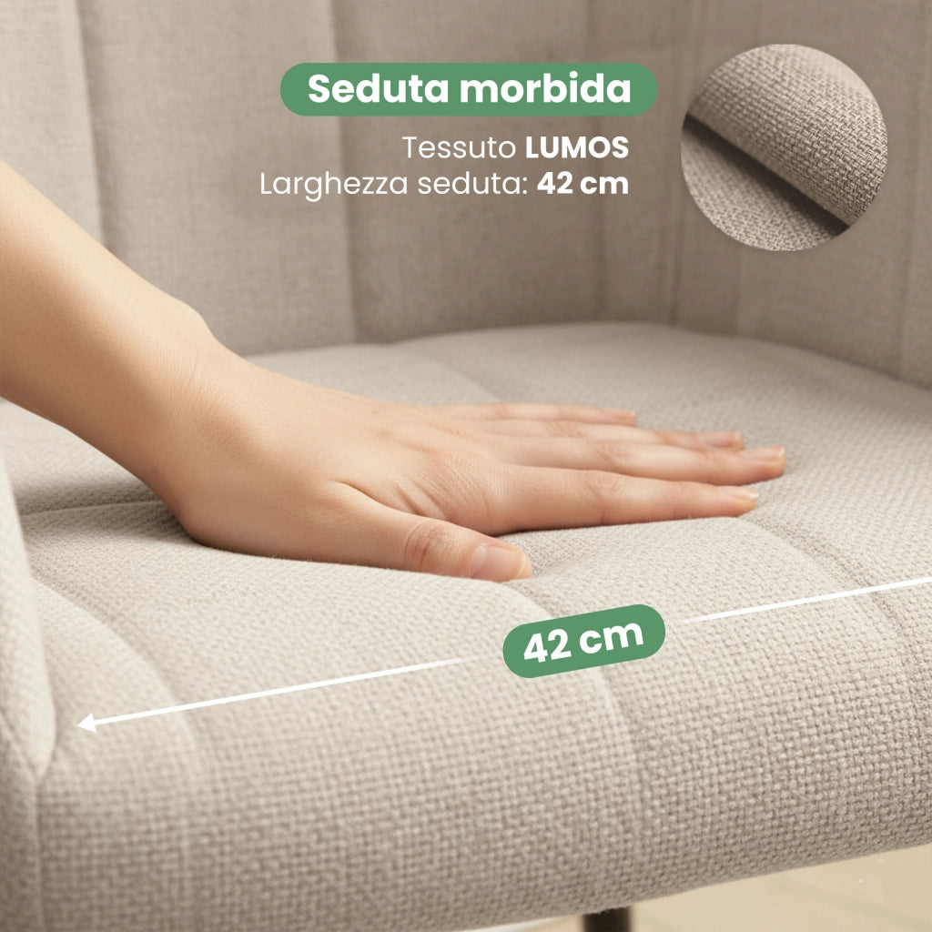 Set di 2 Sedie imbottite con cuciture quadrate LUXANO Beige gambe nere tessuto Lumos