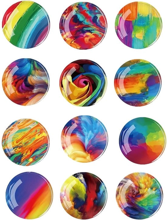 Magnet per frigorifero da 12 pezzi - Magnetici forti - Adatti per bambini - Per frigorifero/tavola bianca - Sicuri e non tossici - Vetro di cristallo con retroflessibile in gomma