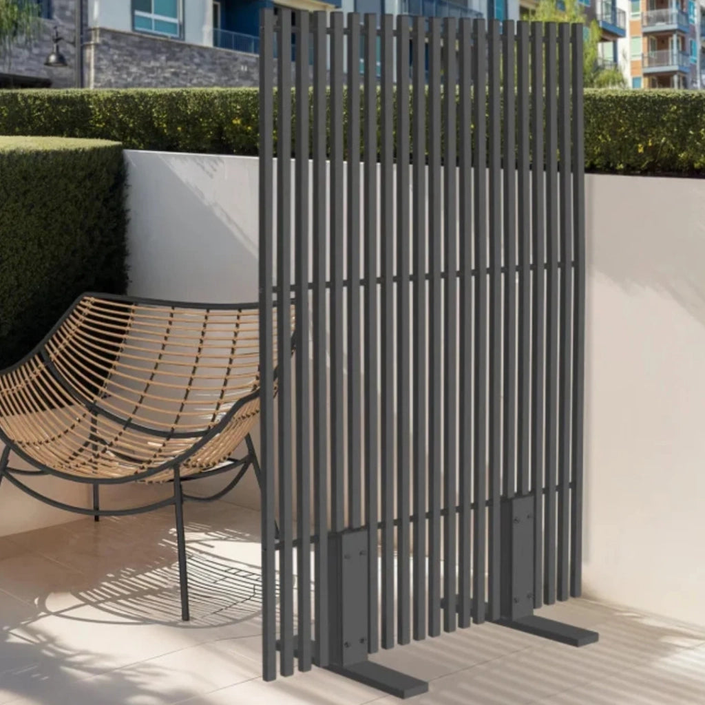 IDMarket - Paravento decorativo traforato 80 x 150 cm con lamelle verticali in metallo grigio antracite