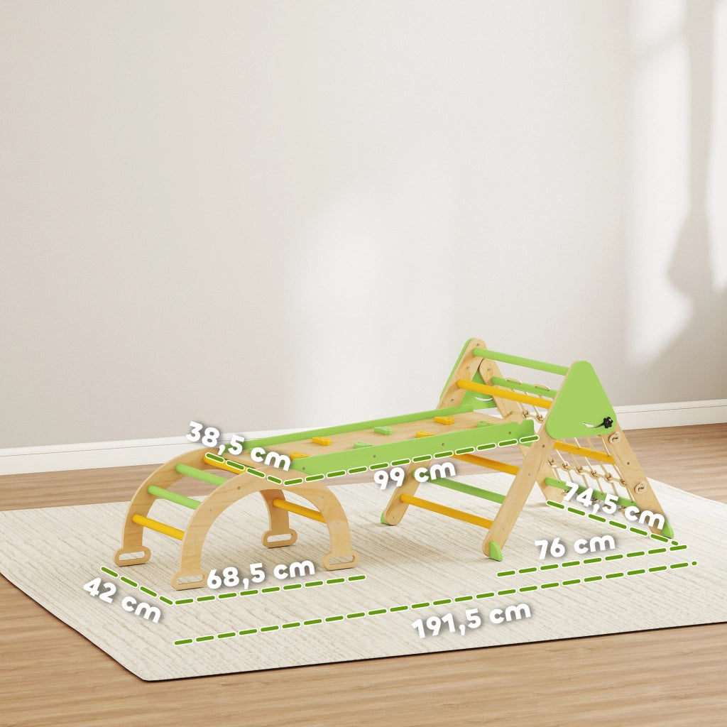 Triangolo da arrampicata 8 in 1 con rampa doppia faccia, arco e scivolo in legno ¨C Xylo ¨C Verde