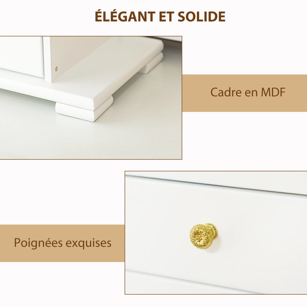 Cofanetto per Gioielli in Legno con 4 Livelli, Ali, Specchio e 2 Cassetti ¨C Zephmum ¨C Bianco 26.5x16x33.5 cm