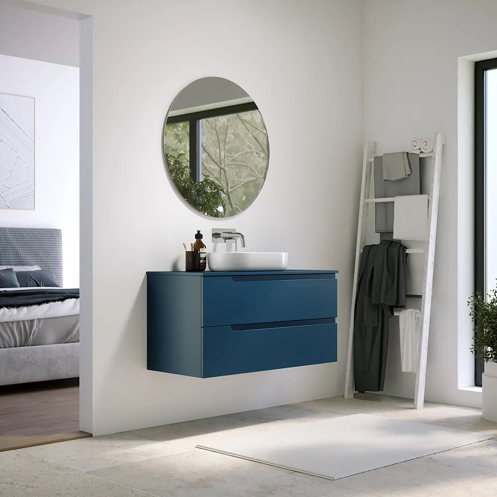 Mobile bagno sospeso 100 cm due cassetti blu zaffiro opaco con top | Ardenne