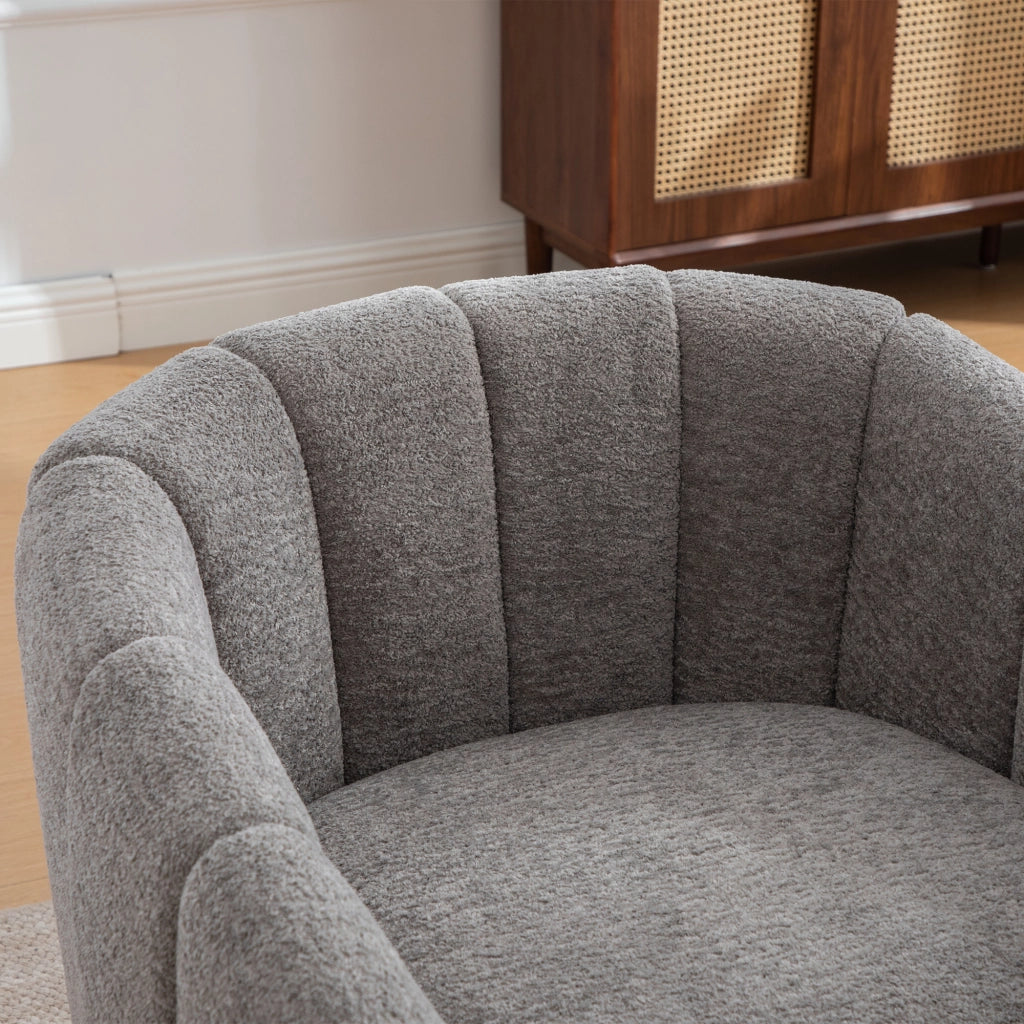 Poltrona Pouf Girevole in Tessuto Chenille ¨C MINIMAL ¨C Grigio, Gambe in Metallo