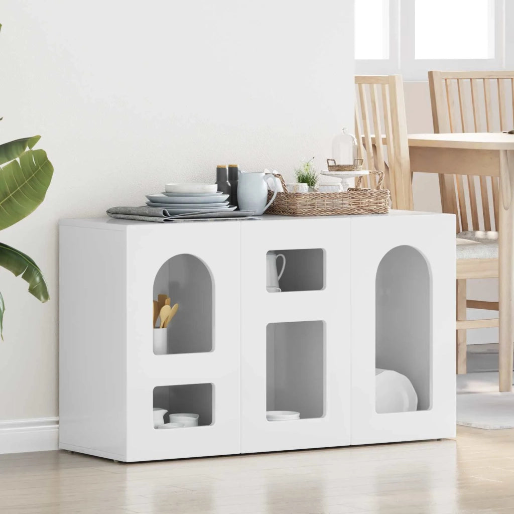 Credenza-Buffet-Armadio da cucina Bianco Lucido 100 x 35 x 59 cm Legno multistrato