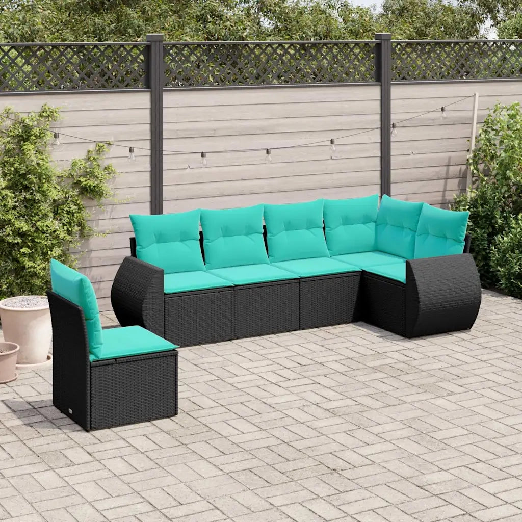 Set Divani da Giardino 6 pz con Cuscini Nero in Polyrattan 3221426