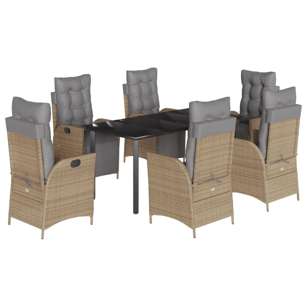 Set Pranzo da Giardino 7 pz con Cuscini Beige Misto Polyrattan