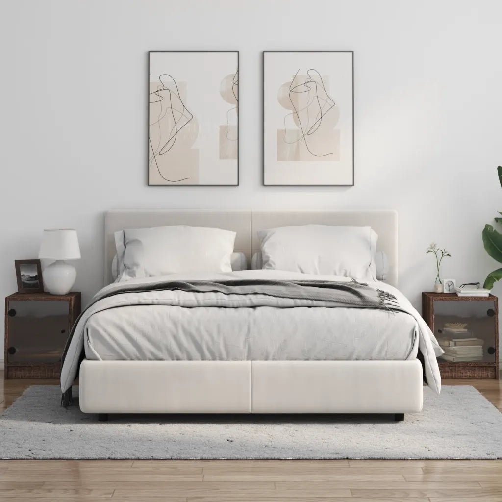 Comodini con Ante in Vetro 2pz-Set di 2 Tavolino da notte Rovere Marrone 35x37x42 cm
